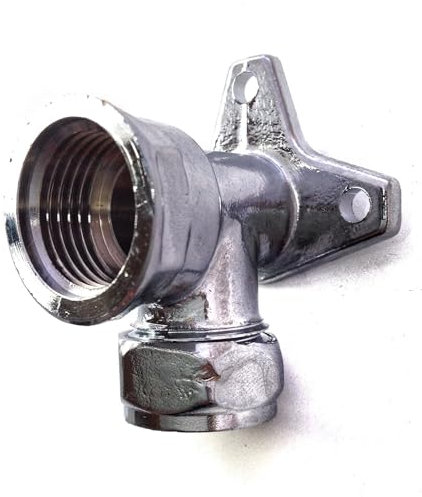 Codo de placa de pared cromada de 15 mm x 1,27 cm