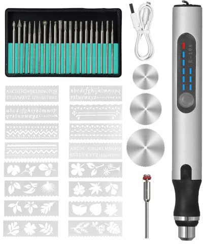 Focenat Elektrischer Gravierstift, Mini Gravur Werkzeug Kit, USB Wiederaufladierbar Mini Graveur, Ätzstift Gravurwerkzeug, Gravierstift Tragbar für DIY Holz Schmuck Glas Kunststoff Metall Stein