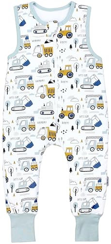 TupTam Schlafsack mit Füßen – Ganzjahresschlafsack Baby 2.5 TOG aus Baumwolle, OEKO-TEX zertifiziert, Farbe: Baustelle Bagger Traktor Raupe, Größe: 92-98