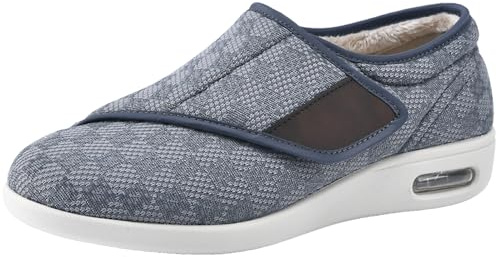 Aocase Zapatos Mujer Ancho Especial pie Diabetico Hombre Zapatillas Ancho Especial Mujer Invierno Calientes Piel Forradas Zapatos OrtopéDicos Mujer Invierno Zapatos para Caminar,Gris,38 EU