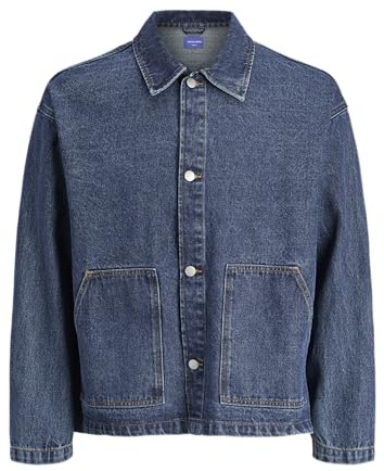 JACK & JONES Jorbowery Embross denim Overshirt Ls, Mörk denim, L
