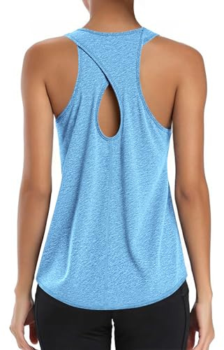 Gyabnw Camiseta Tirantes Mujer Deportiva Camiseta Sin Mangas Mujer Ligero y Transpirable Tops Yoga Fitness Correr Tirantes para Ejercicio Cuello Redondo Tops Deportes Espalda Abierta