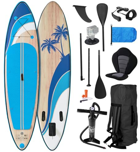 BRAST SUP Board Tropic | Aufblasbares Stand up Paddle Set | 320x81x15cm | 6 Designs | 5 Jahre Garantie | inkl. Sonderzubehör | 2in1 Paddel Kajak-Sitz Action-Cam-Halterung Fußschlaufe Pumpe Rucksack