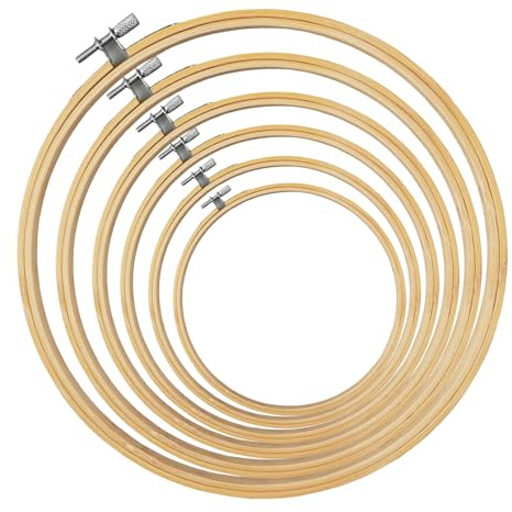 Bliceon 6 Pcs Round Bamboo Embroidery Hoop, Cross Stitch Frame, Circle Adjustable Sewing Frame Rings for DIY Art Craft Sewing (8,10,13,15,18,20cm)