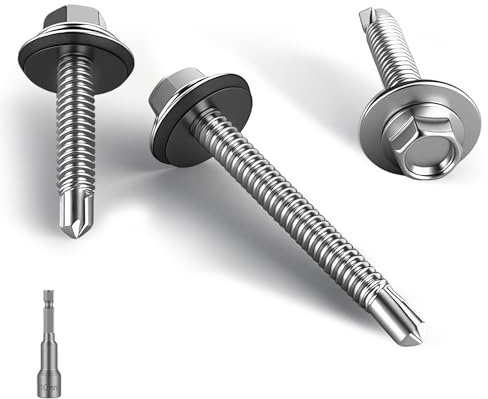 HAISHANG 20 Piezas Tornillos Autotaladrantes 6.3x75mm, Tornillos para Techos Autoperforantes de Cabeza Hexagonal con Arandela de Sellado para Tejado, Chapas Metálicas y Aluminio