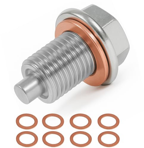 Bouchon de Vidange D’huile Magnétique M14x1,5 avec 8 joints en cuivre,Écrou De Vidange Carter Magnétique,Boulon De Vidange Carter D'huile Moteur Voiture D'alliage En Acier Inoxydable