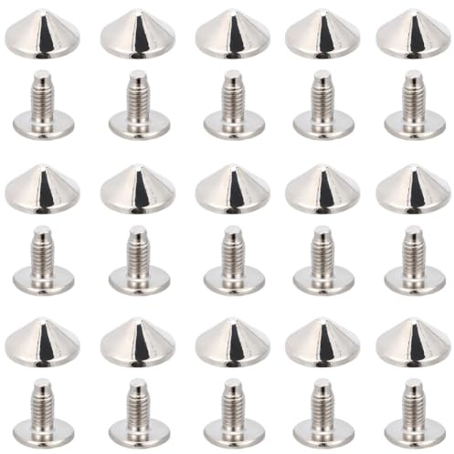 GORGECRAFT 1 låda 100 set konskruv nitar 10 mm silver metall träd punk spikar och dubbar metallisk skruv på kon läderhantverk nagelhuvud nit för läder kläder jackor skor gör-det-själv hantverk