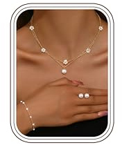KRFY Joyas de Mujer Conjunto Collar y Pendientes Oro Plata Bisuteria Acero Inoxidable Mujer Pulseras Colgante Collar Pendientes Perla Pulseras para Bisuteria Joyas