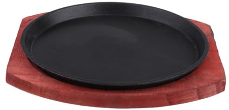 ELAYARD Padella per Fajitas in Ghisa con Rivestimento Antiaderente e Base in Legno Nero, Distribuzione Uniforme del Calore per Cucina Domestica e Ristorante