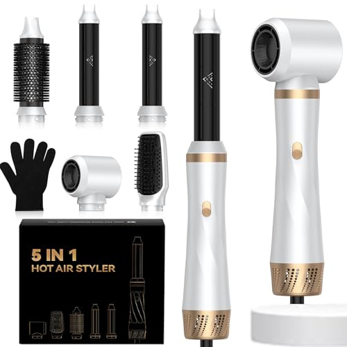 Cepillo secador de pelo Air Hair Styler 5 en 1 - moldeador profesional con 3 temperaturas, multifunción para rizar, alisar, dar volumen y estilizar