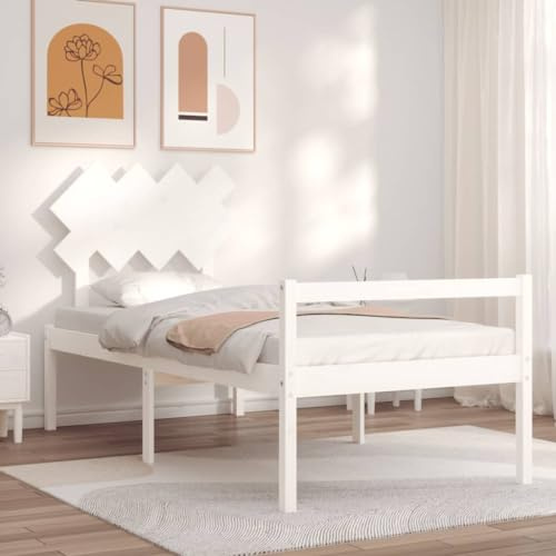 Genérico Cama para Personas Mayores con cabecero Madera Maciza Blanco,Mobiliario,Camas y Accesorios,Camas y somieres,3195512
