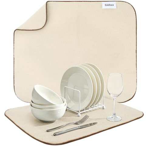 KinHwa Microfibre Dish Drying Mats Draining Board Mat for Kitchen Counter | Washing Up for Glass, Plate&Cup，40cm X 45cm 2 Pack Beige