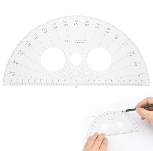 Plastic Protractor 180 Degrees Half Circle, 9.6 Inch Angle Measurement Tool for Geometry Drawing, Clear Markings Math Protractor for Students Teachers Architects