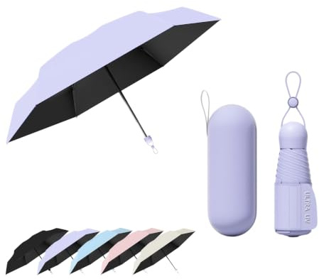 Mini Paraguas Plegable con Correas Anchas y Cordón Retráctil/Ligero/Bolsillo/Portátil/Caja de Paraguas/Protección UV/Secado Rápido/Soleado Lluvioso/6 Varillas/Vogue/Mujer/Niños