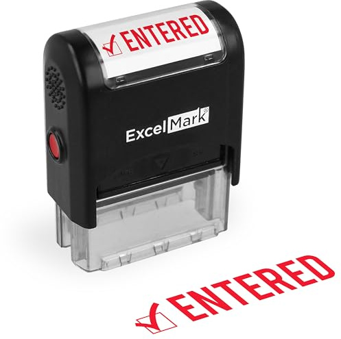ExcelMark Entered Stamp Self-Inking Rubber Stamp - Red Ink for Office Use, Ideal for Efficient Document Management with Entered Stamps, Perfect for Professional Settings