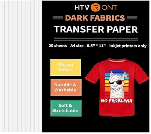 HTVRONT Heat Transfer Paper for T Shirts 20 Sheets, 8.5 X 11 Printable Heat Transfer Vinyl, Vivid Color & Durable Iron on Transfer Paper for Dark Fabric