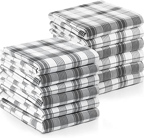 Utopia Towels 200 GSM Plaid Check Dish Towels, 38 x 64 cm, 100% Ring Spun Cotton Dish ClothSuper Absorbent Linen Kitchen Towel, Soft Reusable Cleaning Bar and Tea Towels Set (12 Pack, Grey, White)