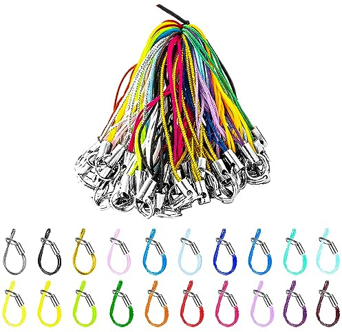 Swpeet 200 piezas de 2,3 pulgadas de largo, color mixto, cuerda ligera, correa de anillo de teléfono, correa de teléfono móvil lariart, llavero de unidad USB de teléfono móvil, cuerd