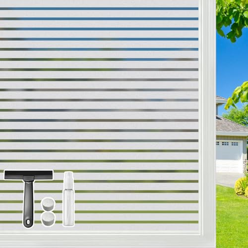 Mgood Window Film Privacy Frosted Stripe Vinyl Static Cling Reusable Privacy Film for Glass Windows, Doors, Kitchen, Bedroom and Office (90x200cm)