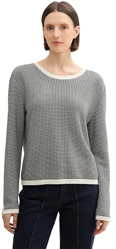 TOM TAILOR Damen Strickpullover aus Baumwolle, 36994 - Black White Bubble Knit Design, L