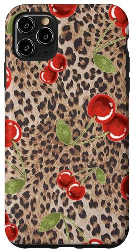 iPhone 11 Pro Max Cute Cherry Cherries On Cheetah Leopard Print Girl Women Case