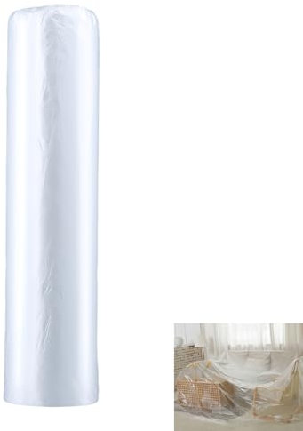 1 Rollen Abdeckfolie, Maler Abdeckfolie, Baufolie 400CM x 20M, Klebeband mit Folie, zum Schutz vor Spritzern, Staub und Flecken, für Tische, Wände, Kleiderschränke (Ohne Positionierungsaufkleber)