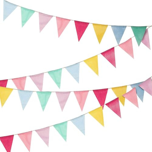 Pastell Wimpelkette für Kinderzimmer, Bunte Girlande aus Stoff, 6M 18 Flaggen Wimpelkette Outdoor Wetterfest,Matschküche Zubehör, Einschulung Deko, Luftschlangen Regenbogen Deko