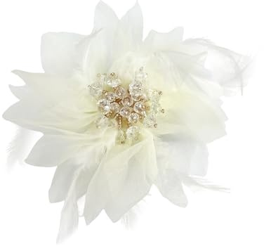 120Mm Broche Fleur Cristal Élégante Pour Femme Épinglette Organza Plumetis Pour Robe Costume Mariage Cérémonie Soirée Cocktail Accessoire Mode Tendance Style Bohème Chic Bijoux Romantique (Beige)