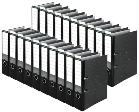 Ordner A4 20 Stück, Aktenordner, Büroordner 8cm breit, Ringordner schwarz, Ordner mit Einsteckrückenschild, aus Kunststoff