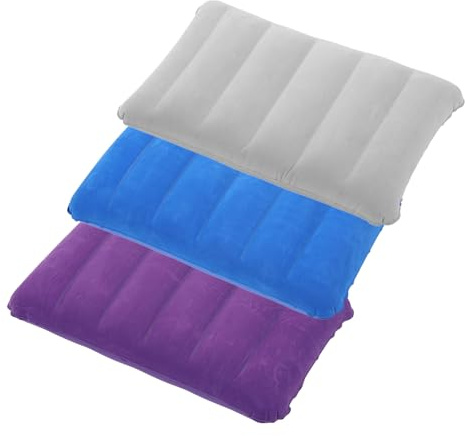 Quorlis Inflatable Pillows for Camping – 3Pcs Soft Flocked Inflatable Pillow, Waterproof Blow-Up Cushion for Outdoor, Beach, Hiking & Travel, Portable Camping Pillows with Ergonomic Support (47x30cm)
