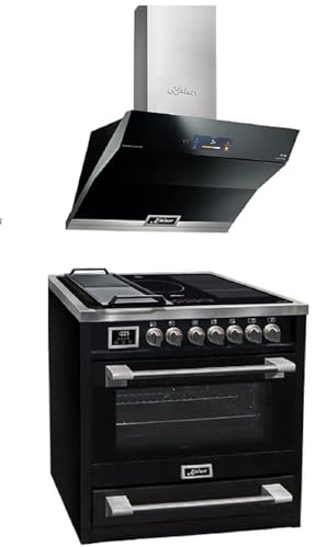 Kaiser induktionsspis HC 93691 IS, elektrisk stående spis 90 cm med induktionshäll, 5 kokzoner, självrengörande, 115 l köksfläkt 90 cm AT 9343