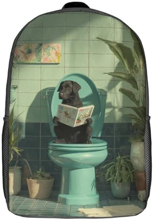 POLIUAWS Kids Backpacks Dog Reading Magazine on Toilet -1 Backpack 3D Printed School Bag Fashion Bag Travel Backpacks School Bags for in School Or Travel 17inch