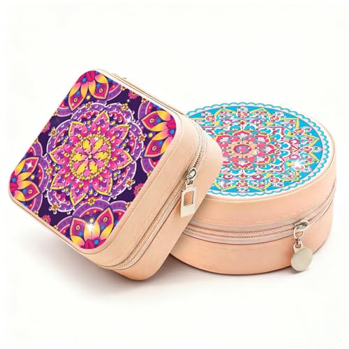 NIWPKDCE Blue Flower Diamond Painting Jewelry Storage Box for Flower Lover, 2 Pack Diamond Art Jewelry Ring Organizer PU Leather Birthday Gifts for Women