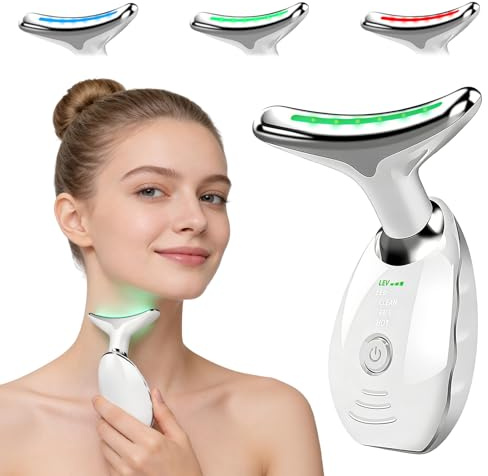 Masajeador Facial Eléctrico con Radiofrecuencia y 7 Luces LED, Calentable 45°C para Papada y Cuello, Guasha Antiarrugas Reafirmante