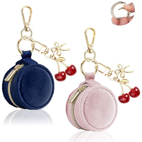 2 Mini Trousse Portagioie Donna da Viaggio in Velluto Mini Borsa per Porta Gioielli Anelli PortaOrecchini Catene Collane Organizer Portaorecchini per Ragazza Amica Compleanno 5*5*3 cm (Navy& Rosa)