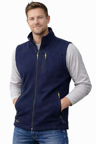 Men’s Softshell Gilet Sleeveless Jacket Fleece Lined Lightweight Bodywarmer with Full Zip Pockets Warm Outdoor Work Vest for Hiking Walking Trekking Camping Casual Everyday Wear (XL, Navy Blue)