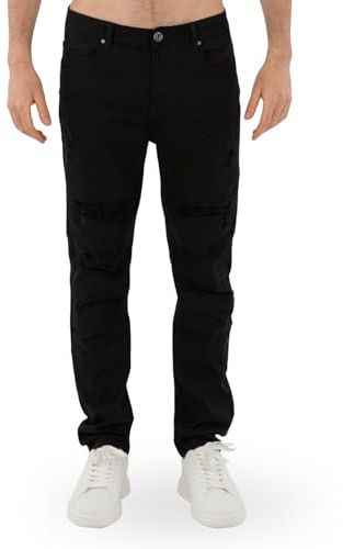 TONY BACKER - Jeans Strappati Uomo, Jeans Regular Fit Elasticizzati, Denim Uomo Casual Fashion, Straight Comfort, Neri e Bianchi, Taglie 44-54 Art. YG3424