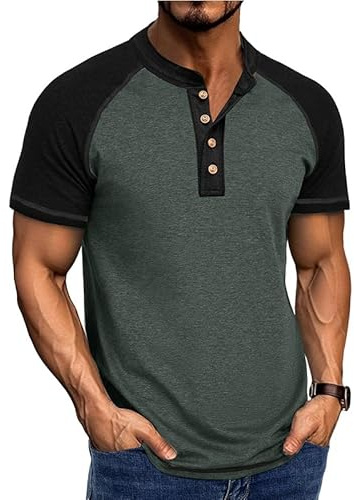 Halfword T Shirt Uomo Henley Maniche Corte Estate Slim Fit Sport Maglietta per Raglan Bicolore Tshirt