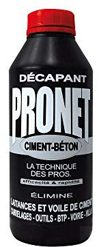 PRONET - Décapant Ciment Béton Laitance - Nettoyage fin de chantier - Elimine le voile de ciment en intérieur ou extérieur sur tous types de sols - Nettoyage des outils & matériel - Bétonnière - 1 L