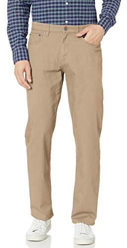 Amazon Essentials Men's Relaxed-Fit 5-Pocket Stretch Twill Trousers, Khaki Brown, 42W / 32L