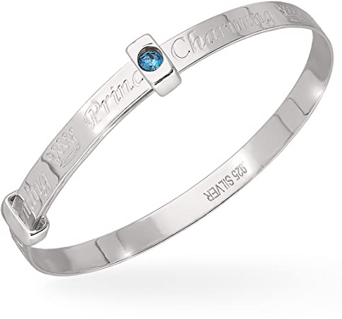 Barnarmring, prins charmigt armband med blå sten, 925 sterling silver pojkarmband 0-1 år