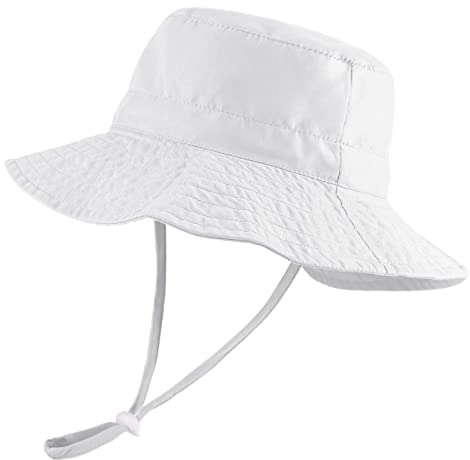 LACOFIA Sombrero de Sol para bebé niño Ajustable Gorro Verano de Pescador para niños ala Ancha para Exteriores/natación/Playa/Piscina Blanco 3-7 años