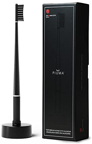PIUMA Handzahnbürste mit Kalenderfuß - Ökologisches und innovatives patentiertes Design für tiefe und gründliche Zahnpflege - Recycelbar und hergestellt in Italien