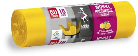 Anna Zaradna St-Az-033645 - Sacchetti Per La Spazzatura Con Manici, 60 L, 16 Pezzi, Profumo Di Agrumi, Sacchetti Per La Spazzatura Per La Casa, L'Ufficio, In Pellicola Hdldl, Colore: Giallo