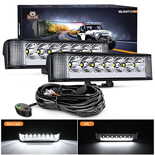 Nilight Side Shooter LED Pods with DRL 6.5 Inch 2089LM Spot Flood Combo Light Bar w/ 16AWG Wiring Kit for Fog Driving Auxiliary Lamp on Truck ATV UTV Jeep