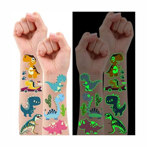 Leesgel Dino Tattoo Kinder, 160 Stück Leucht Kindertattoos Dino Aufkleber für Geschenk Junge ab 5 6 7 8 9 Jahre, Dinosaurier Spielzeug Mitgebsel Kindergeburtstag Einschulung Junge