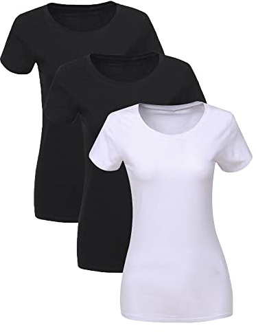 LiKing T-Shirt Donna Maglietta con Scollo Rotondo Cotone Maniche Corte Tee Top Pacco da 3 Multicolore 6101-BLW-S-3
