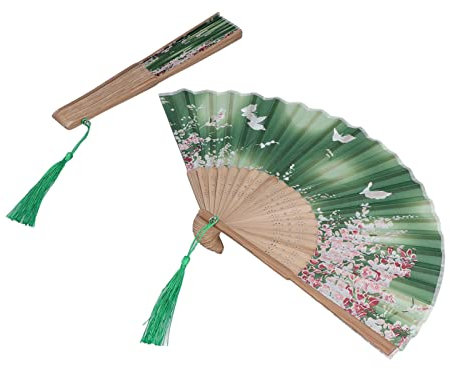BORDSTRACT Ventagli pieghevoli in seta di bambù a mano, ventagli a mano con cornice in bambù in 2 pezzi con motivo di fiori e farfalle cinesi, ventaglio pieghevole vintage in stile orientale