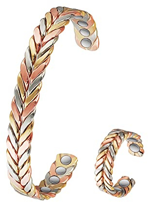 EnerCoppeX Pure Copper Magnetic Bracelet + Ring, 6.5 Bracelet Carry 8 Magnets, 2.3 Ring Carry 4 Magnets, Freely Adjustable Size, Gift Bag Included