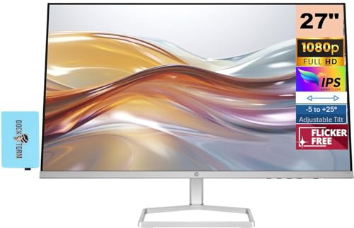 HP 27 inch 1080P Computer Monitor in Silver and Black, 27 Full HD (1920 x 1080) 75Hz Anti-Glare IPS Display with AMD FreeSync, 2 HDMI, 1 VGA, Highly Accurate Color (2026 Model) with Docztorm Dock